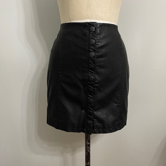 Free People "Oh Snap" Vegan Leather Button Front Mini Skirt - Picture 4 of 8